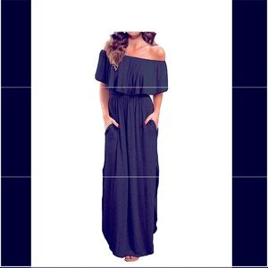 Off Shoulder Casual Long Maxi Dress w/Pockets